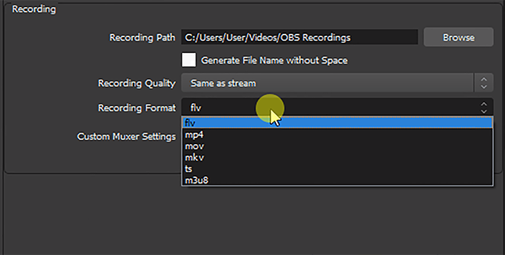 Recording Settings Recording Format