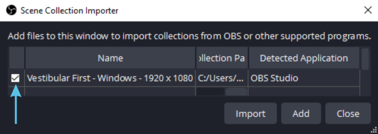 scene collection importer with arrow